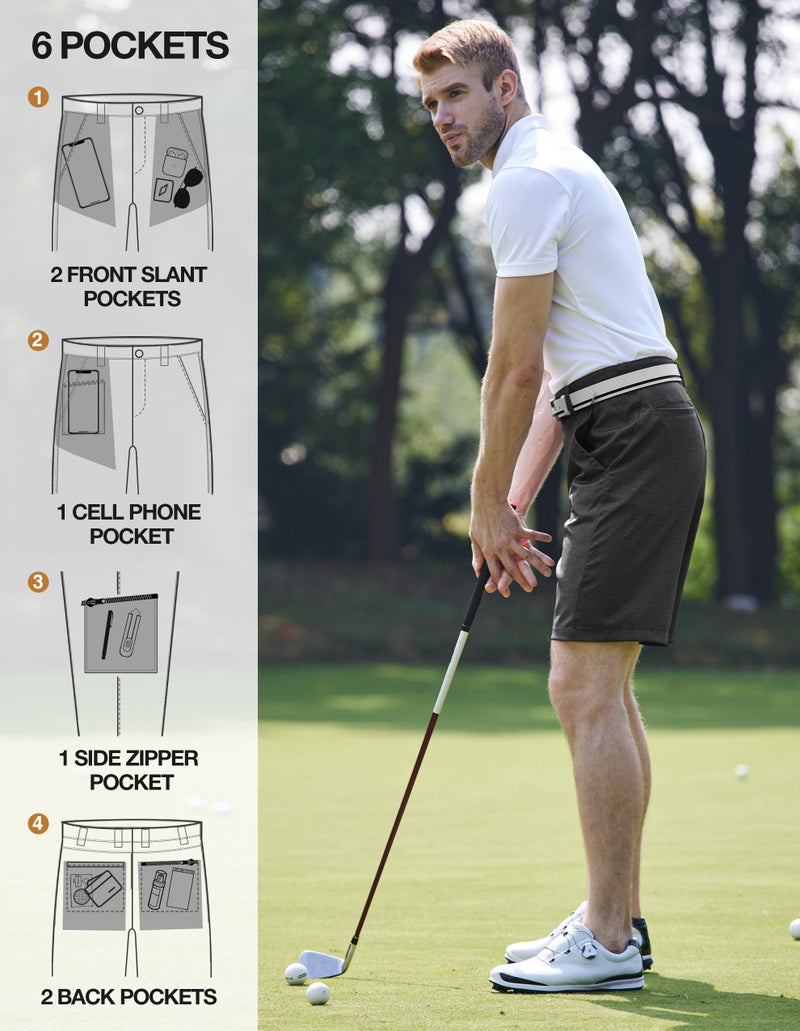 PULI Men's Casual Golf Shorts Stretch Chino Hybrid Dress Flat Front Lightweight 10-Inseam with Pockets Black 32 - Image 4